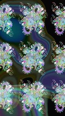 Yumuşak, yeşil renkli bahar çiçekleri. Çiçekli karalama şeklinde Raster çiçek deseni. Raster illüstrasyonu.