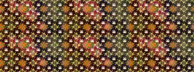 Çiçekli çiçek deseni, suluboya. Kahverengi renkli çiçekler. Renkli Bahar temalı eskiz kalıbı. Düz Çiçek Elementleri Tasarım Raster illüstrasyonu.