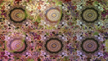 Kahverengi renklerde altın desenler ve altın elementler. Raster altın pürüzsüz desen. Düz elle çizilmiş klasik koleksiyon. Arkaplan, kumaş, altın duvar kağıdı.