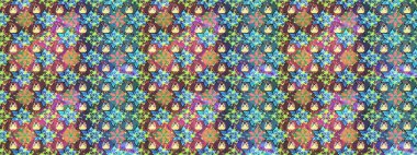 Kumaş desenli papatya çiçeği detayı. Mavi ve kahverengi renkte çiçekler.