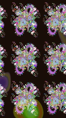 Moda baskıları için zarif bir şablon. Modern çiçek arkaplanı. Parlak renkli çiçekleri ve gri renkli yaprakları olan harika bir çiçek deseni. Halk stili.