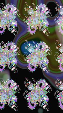 Sevimli çiçek raster deseni. Renkli Bahar Teması eskiz kalıbı. Düz Çiçek Elementleri Tasarımı. Siyah renkte çiçekler.