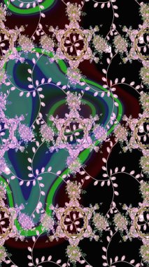 Robot resim. Siyah renkli çiçekler. Şirin çiçek elementleri. Raster illüstrasyonu.