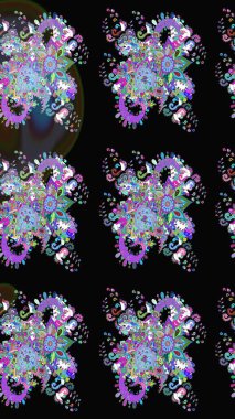 Moda baskıları için zarif bir şablon. Parlak renkli çiçekli ve siyah yapraklı harika bir çiçek deseni. Modern çiçek arkaplanı. Halk stili.