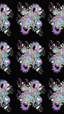 Hediye ambalaj kağıdı, tebrik kartları, posterler ve pankart tasarımı. Siyah renkli çiçekler. Raster düz çiçek çizim deseni.