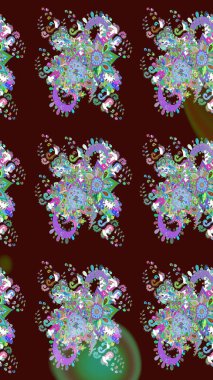 Nakış desenli çiçek deseni. Renkli grunge, soyut arkaplanı colokahverengi çiçeklerle süslüyor. İzler, kumaş, duvar kağıtları, tekstil için raster dokusu.