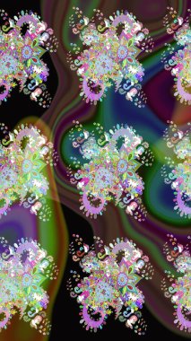 Raster illüstrasyonu. Çiçek desenli eskiz, darbeler, sıçramalar, yaz çiçekleri. Kahverengi renkte çiçekler.