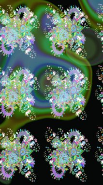 Yumuşak, yeşil renkli bahar çiçekleri. Raster illüstrasyonu. Çiçek ve yapraklı karalama şeklinde Raster çiçek deseni.