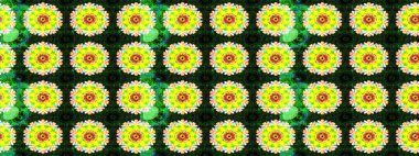 Raster illüstrasyonu. Çiçek süslemeli çizim deseni. Sarı renkte çiçekler.