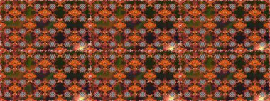 Raster illüstrasyonu. Şirin çiçekli kusursuz desen ve kahverengi renklerde yapraklar, suluboya çiçek deseni, duvar kağıdı, kart veya kumaş için fayanslı.