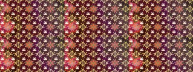 Raster Çiçek İllüstrasyonu 'nun şirin tekstili. Kahverengi renkli etnik çiçeklerle zarif bir eskiz deseni..