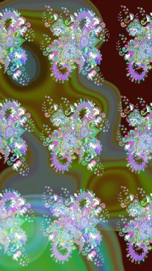 Raster Çiçek İllüstrasyonu güzel tekstil. Yeşil renkli etnik çiçeklerle zarif eskiz deseni.