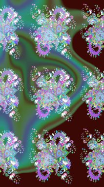 Raster illüstrasyonu. Suluboya çiçekli çiçek deseni. Yeşil renkte güzel tekstil.