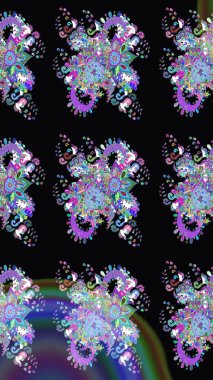 Sevimli çiçek raster deseni. Siyah renkli çiçekler. Renkli Bahar Teması eskiz kalıbı. Düz Çiçek Elementleri Tasarımı.