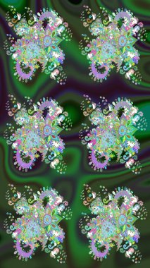 Yeşil renkli yeşil papatya deseni. Raster illüstrasyonu. Yeşil renklerde.