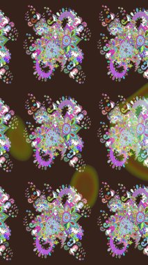 Çiçek ve yapraklı çiçek deseni. Raster illüstrasyonu. Küçük çiçekli şirin desen.