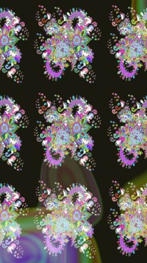 El çizimi. Çiçekler, dallar, bitkiler ve çiçekler. Raster illüstrasyonu. Güzel kumaş deseni.