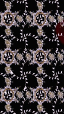 Şirin çiçekli eskiz deseni ve siyah renkli yapraklar, suluboya çiçek deseni, duvar kağıdı, kart veya kumaş için fayanslı. Raster illüstrasyonu.