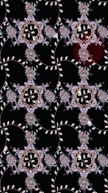 Raster illüstrasyonu. Siyah renklere karalamalı çiçek deseni çiz.