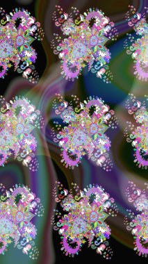 Çiçek desenli çizim. Kahverengi renkli Asya tekstili. Raster illüstrasyonu.