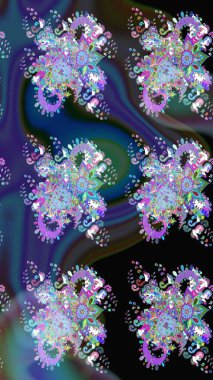 Mavi renkli çiçekler. Raster illüstrasyonunda çiçek deseni çizimi.