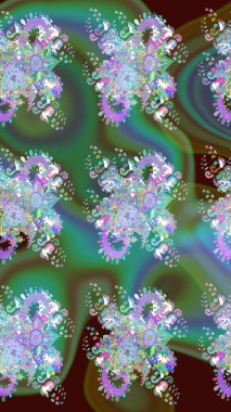 Arkaplan dokusu, duvar kağıdı, yeşil renkli çiçek teması. Soyut etnik raster çizim kalıbı. Kabile sanatı boho baskısı, klasik çiçek arkaplanı.