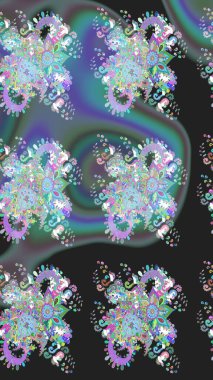 Elle çizilmiş çiçek desenli Raster çizimi. Gri arka planda. Çocuksu tasarım. Tekstil, kumaş, ambalaj, hatıra defteri için güzel çiçek arkaplanı..