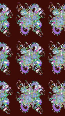 Kahverengi çiçekli eskiz deseni, suluboya çiçek deseni, sevimli çiçek, duvar kağıdı, kart veya kumaş için fayanslı. Raster - stok.