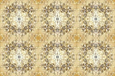 Bej, nötr ve kahverengi renkte desen. Raster Golden Mehndi kusursuz desen. Kına dövmeli süs çiçekleri, altın çıkartmalar, mehndi ve yoga tasarımı, kartlar ve parmak izleri..