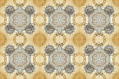 Damask pürüzsüz yineleme kalıbı. Antika altın tekrarlanabilir duvar kağıdı. Bej, kahverengi, gri, nötr ve mavi renklerde altın element. Barok tarzında altın çiçekli süs..