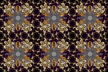 Şam, tasarım için kusursuz desen. Kahverengi, siyah ve bej renklerde, altın elementlerle pürüzsüz desen.