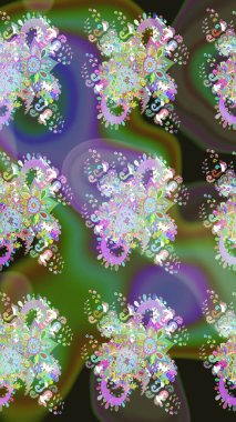 Yeşil kıvırcık çiçekler yeşil renkte şekillenir. Raster illüstrasyonu. Klasik çiçek tasarım elementleri.