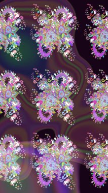 Çizgi çizimi kalıbı. Şirin çiçekler. Raster Moda kumaş deseni.