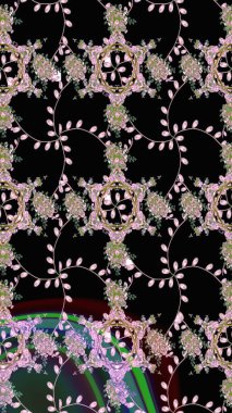 Moda baskıları için zarif bir şablon. Halk tarzı. Modern çiçek arkaplanı. Parlak renkli çiçekleri ve siyah yaprakları olan harika bir çiçek deseni..