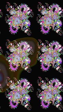 El çizimi çiçekli soyut çizim kalıbı. Raster illüstrasyonu. Siyah renkte çiçekler.