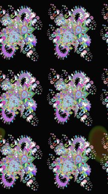 Siyah renkli çiçekler. Robot resim. Raster illüstrasyonu. Şirin çiçek elementleri..