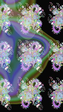 Düz Çiçek Elementleri Tasarımı. Çiçeksel fantezi tasarımı ve parlak bir arka plan çizimi. Renkli Bahar Teması çizim şablonu.