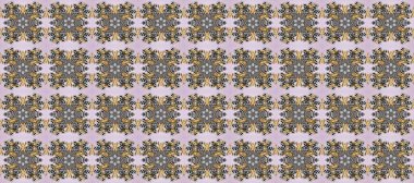 Raster illüstrasyonu. Tarafsız, gri ve kahverengi renklerde altın elementlerle kusursuz desen. Kusursuz klasik raster altın desenli. Geleneksel oryantasyon süsü. Klasik vintage arkaplan.