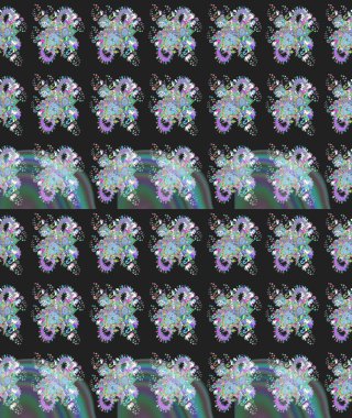 Şirin çiçekli eskiz deseni ve gri renkli yapraklar, suluboya çiçek deseni, duvar kağıdı, kart veya kumaş için fayanslı. Raster illüstrasyonu.