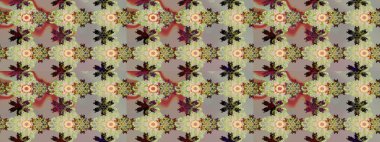 Tarafsız ve gri renklerde bitkilerden oluşan parlak bir halı ile çizim deseni.