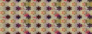 Gri ve nötr renklerde Asya tekstil tarzında. Suluboya çiçekli çiçek deseni. Raster illüstrasyonu.