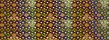 Raster Floral Illustration, Asyalı tekstil. Kahverengi renkli etnik çiçeklerle zarif bir eskiz deseni..