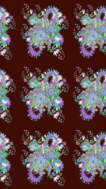 Güzel kumaş deseni. Düz Çiçek Elementleri Tasarımı. Renkli Yaz Temalı eskiz kalıbı. Raster illüstrasyonunda çiçek deseni çizimi.