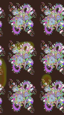 Renkli Bahar Teması eskiz kalıbı. Düz Çiçek Elementleri Tasarımı. Raster illüstrasyonundaki çiçek desenli çizim. Süslü kumaş deseni.