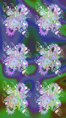 Yumuşak, yeşil renkli bahar çiçekleri. Çiçek ve yapraklı karalama şeklinde Raster çiçek deseni. Raster illüstrasyonu.