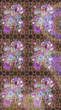 Kahverengi renklerde. Raster illüstrasyonu. Kahverengi renkte kahverengi papatya deseni.