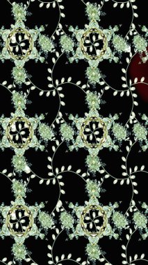 Raster illüstrasyonu. Siyah renkli çiçekler. Raster illüstrasyonu. Çiçek desenli çizim. Asya tekstil tarzında.