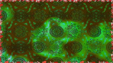 Kusursuz desenli, yeşil renkli parlak çiçekli halı..