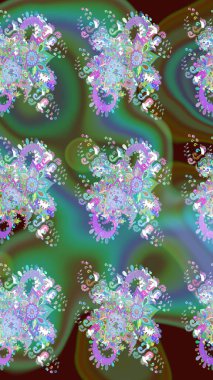 Çiçekli karalama şeklinde Raster çiçek deseni. Nazik, sevimli çiçek arkaplanı. Yeşil renkte çiçekler.