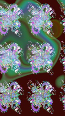 Tekstil için suluboya eskiz deseni. Şirin çiçekli, desenli, kahverengi renkli bir eskiz deseni. El çizimi çiçek çizimi deseni (fayans)).